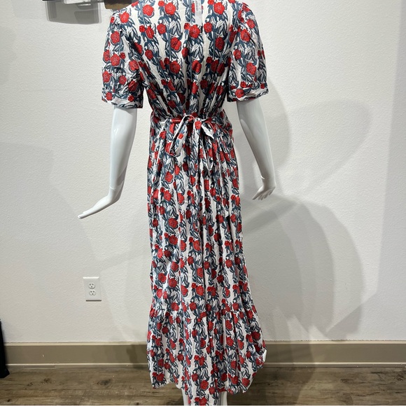 NWT J.Crew V-neck Maxi in Ivory Cerise Poppy Print Floral Cotton Tiered Dress - Picture 4 of 16